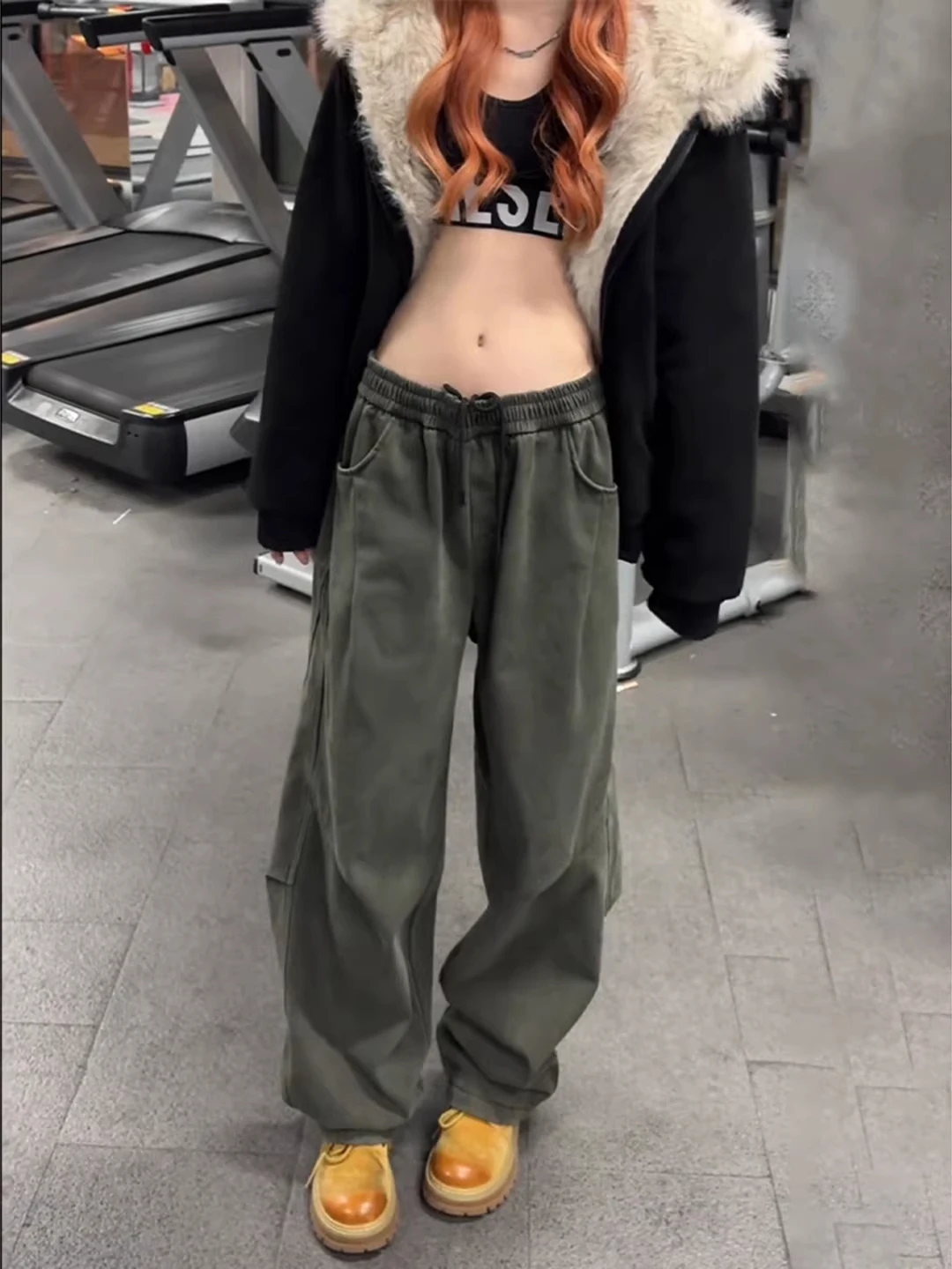 

Американские армейские зеленые рабочие брюки с широкими штанинами, утепленные флисом, для мужчин и женщин, зимние повседневные брюки Cleanfit, расклешенные длинные брюки