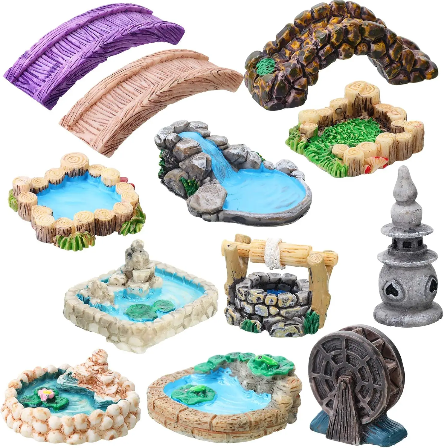 Mini Fairy Garden Accessories Set with Bridge and Pond