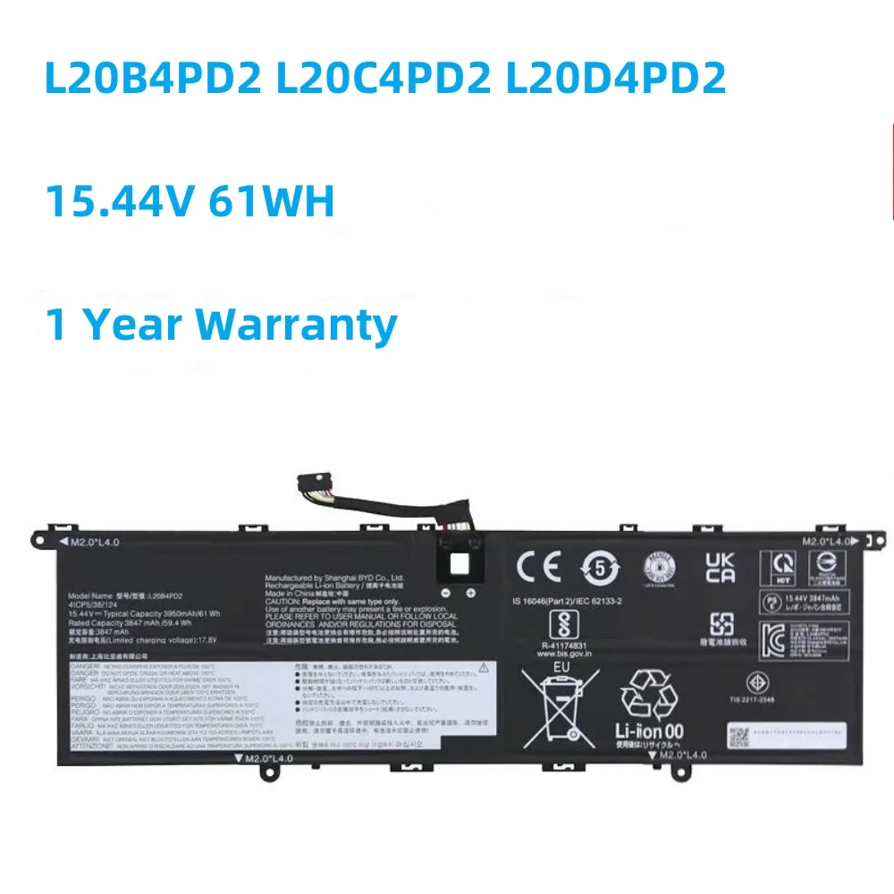 L20D4PD2 Battery L20C4PD2 L20B4PD2 15.44V 3950mAh 61Wh For Lenovo SB11C04258 SB11C04259 Rechargeable Battery Packs