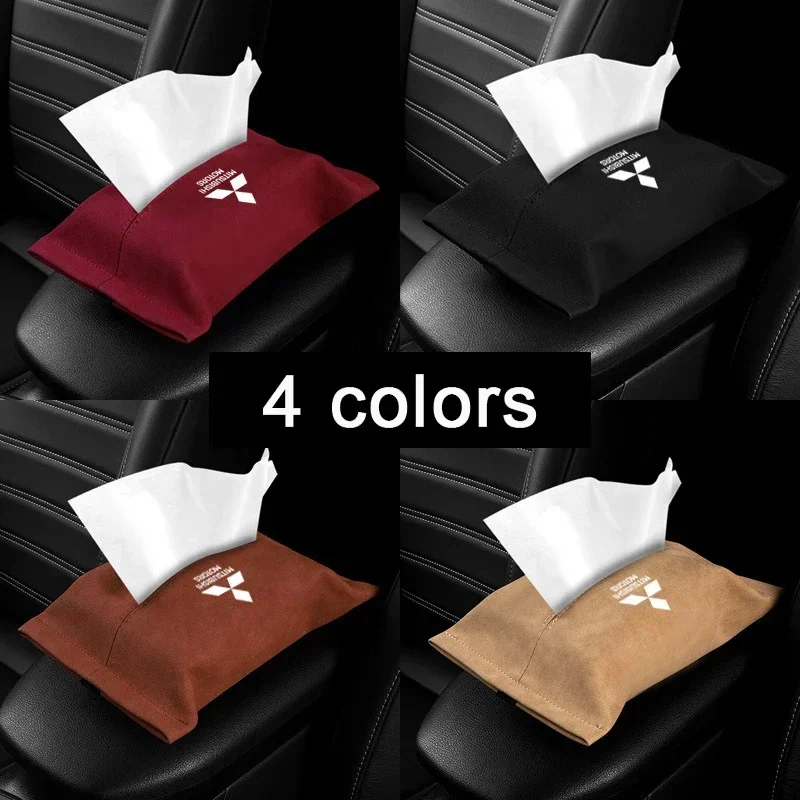 Suede Car Tissue Bag Napkin Paper Storage Box Holder for Mitsubishi Triton ASX EVO Lancer Montero Mirage Pajero Galant L200