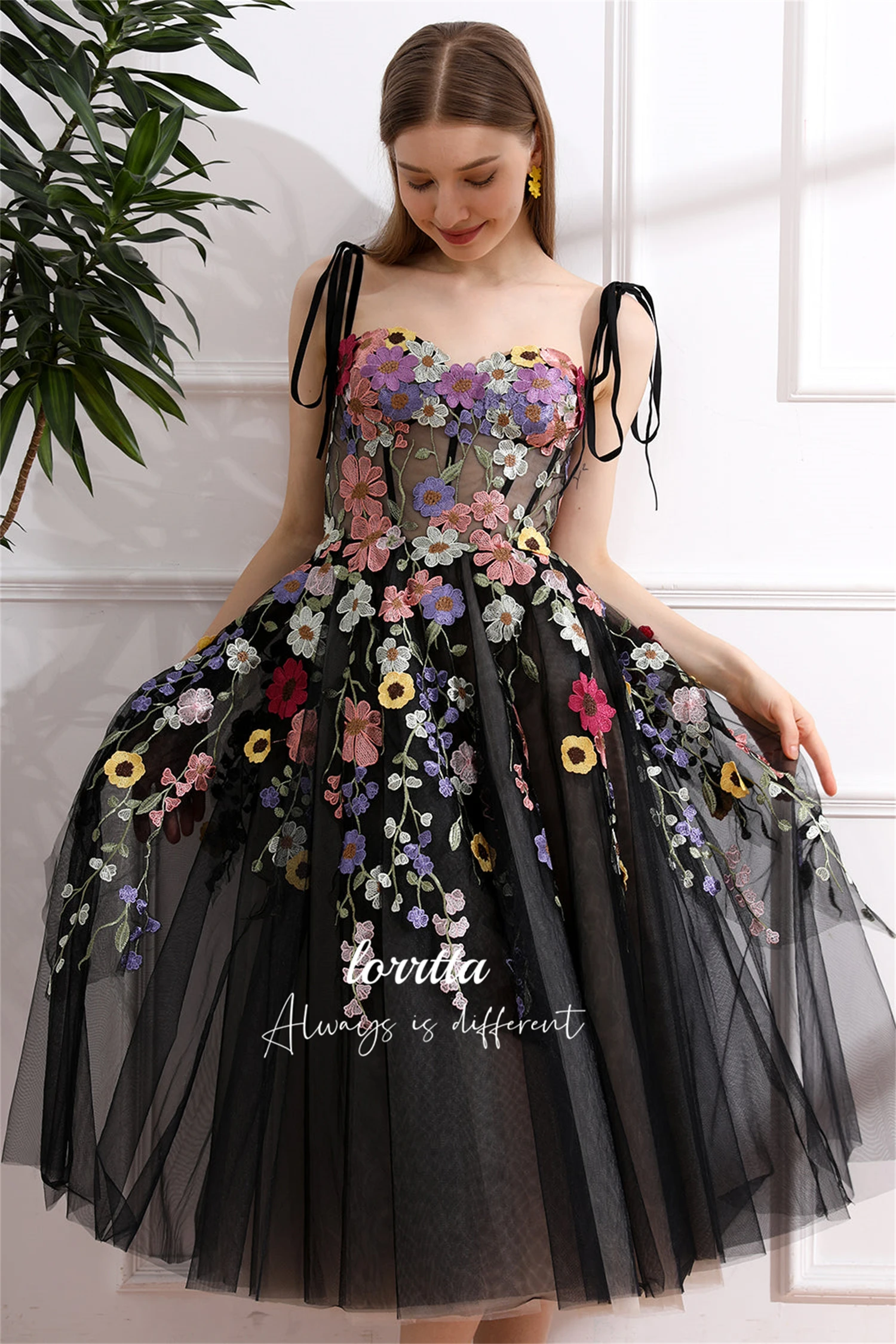 Lorrtta-Comprimento Médio Vestidos de Luxo, Linha Flores 3D, Cocktail Dress, Baile de Casamento, Ocasião sob medida, 2022