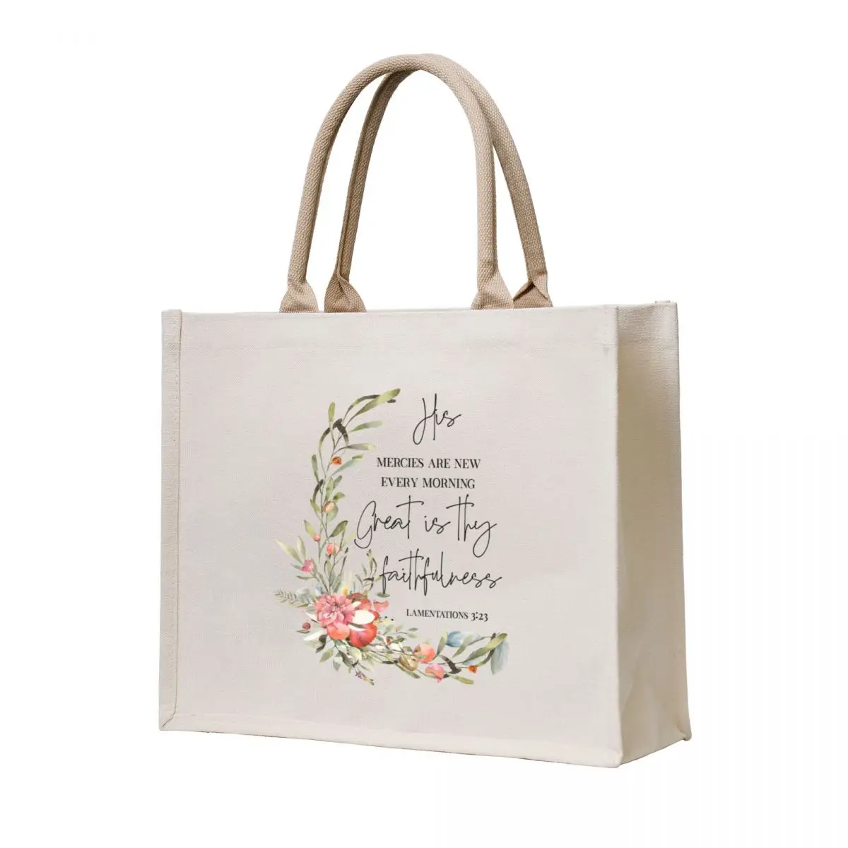 

His Mercies Are New Every Morning, Lamentations 3:23, Watercolor Scripture, Bible Verse, Inspirational Quote Tote Bag