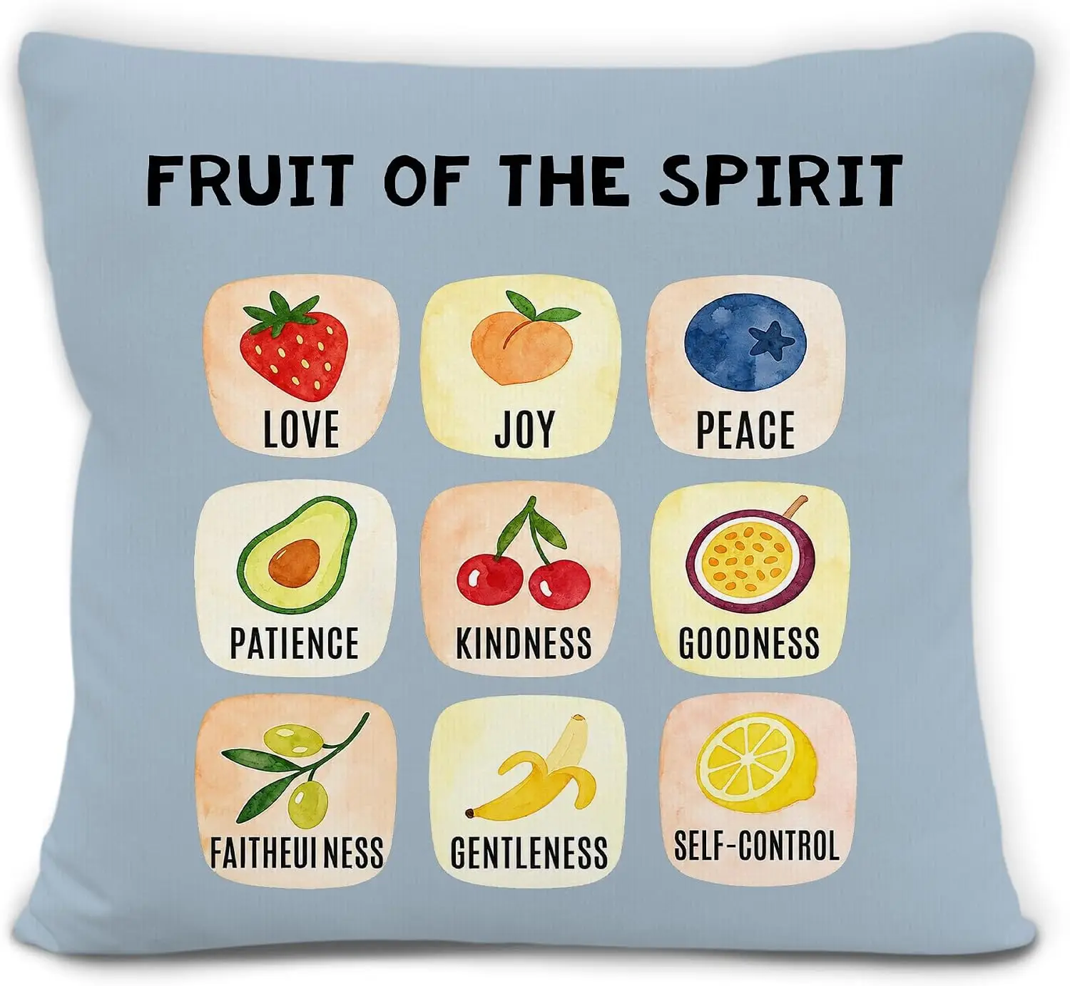 Fruit of the Spirit Pillowcase, Cute Christian Cushion Cover, Bible Verse Home Decor, Religious Faith Sofa Gift