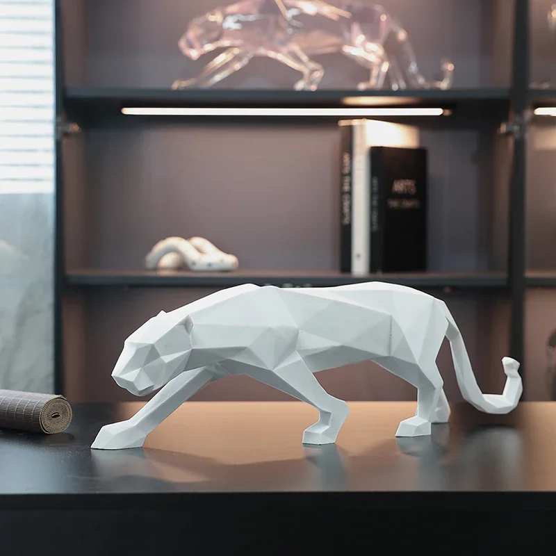 Creative Geometry Transparent Resin Leopard Sculpture Decoration Abstract Art Living Room Study Office Statue Desktop Ornament