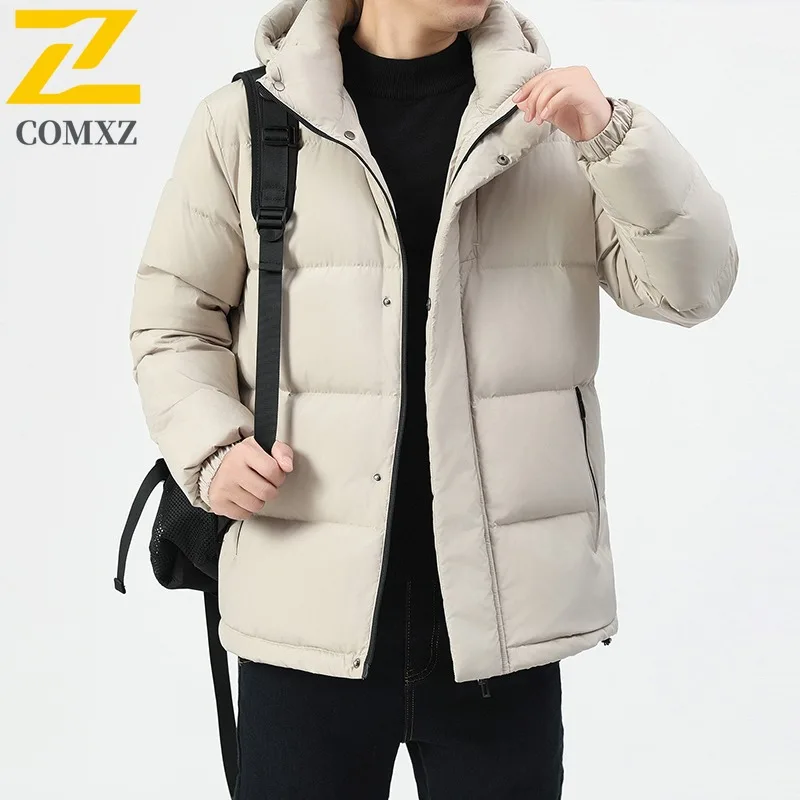 

COMXZ Winter Trend Solid Color Down Jacket Unisex Short Style Thickened Thermal White Duck Down Hooded waterproof windproof