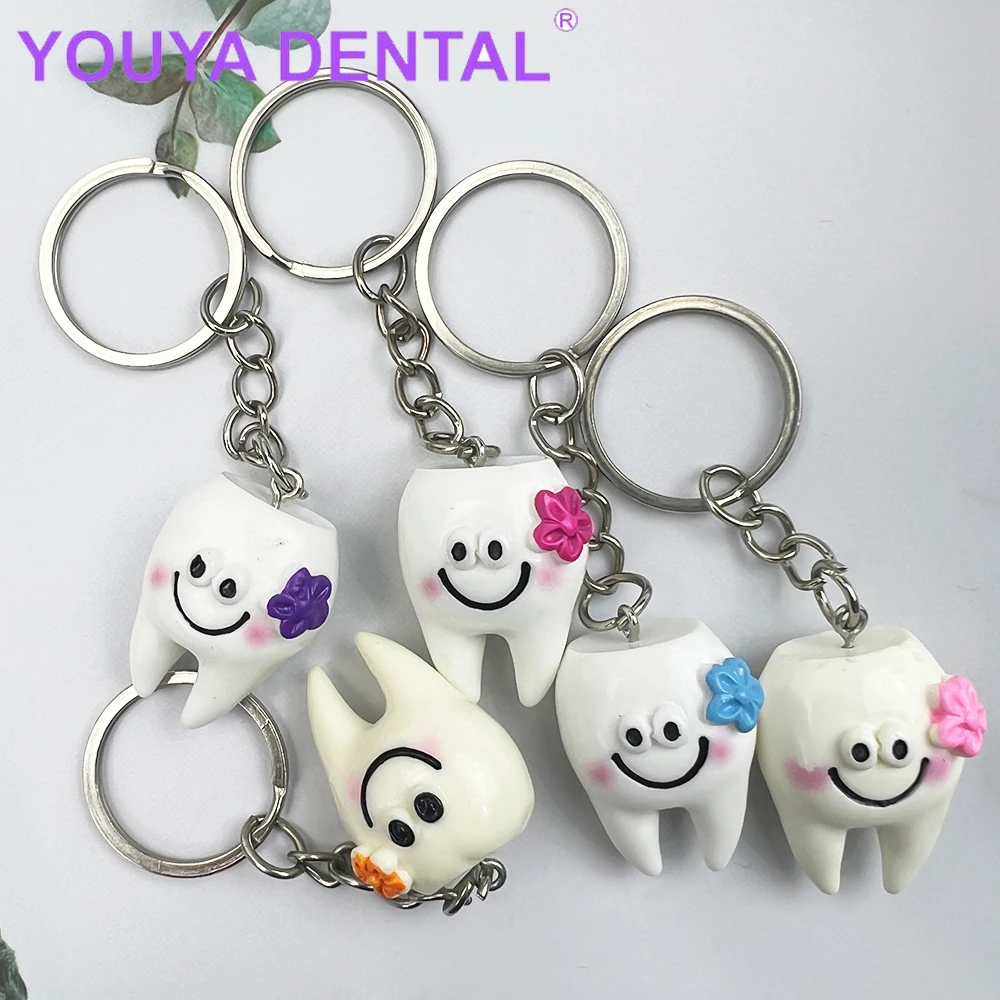 10Pcs Lovely Dental Key Ring Teeth Model Simulation Tooth Shape Key Chain Decorative Accessories Pendant Dentist Kids Gift