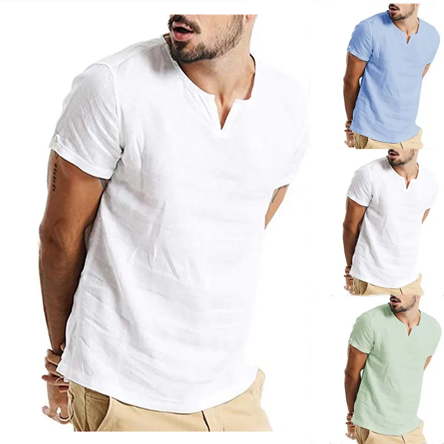 

New Men's Color Pullover Collar Short-Sleeved Shirt T-Shirt Polyester Fiber Breathable Casual Style V-Neck Short Sleeve