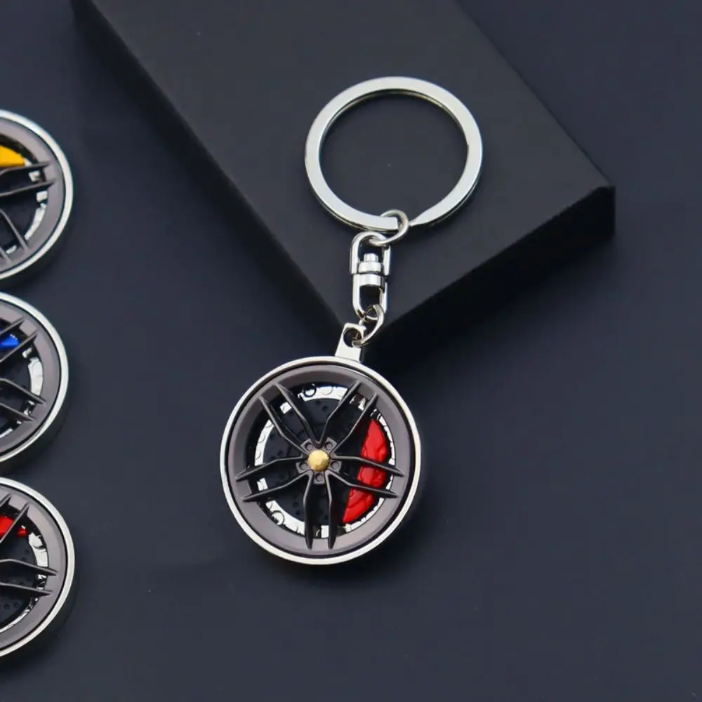 Rotatable Wheel Hub Key Chain Zinc Alloy Fidget Toy Wheel Hub&Brake Keychain Fingertip Gadget 3D Car Accessories Keychain