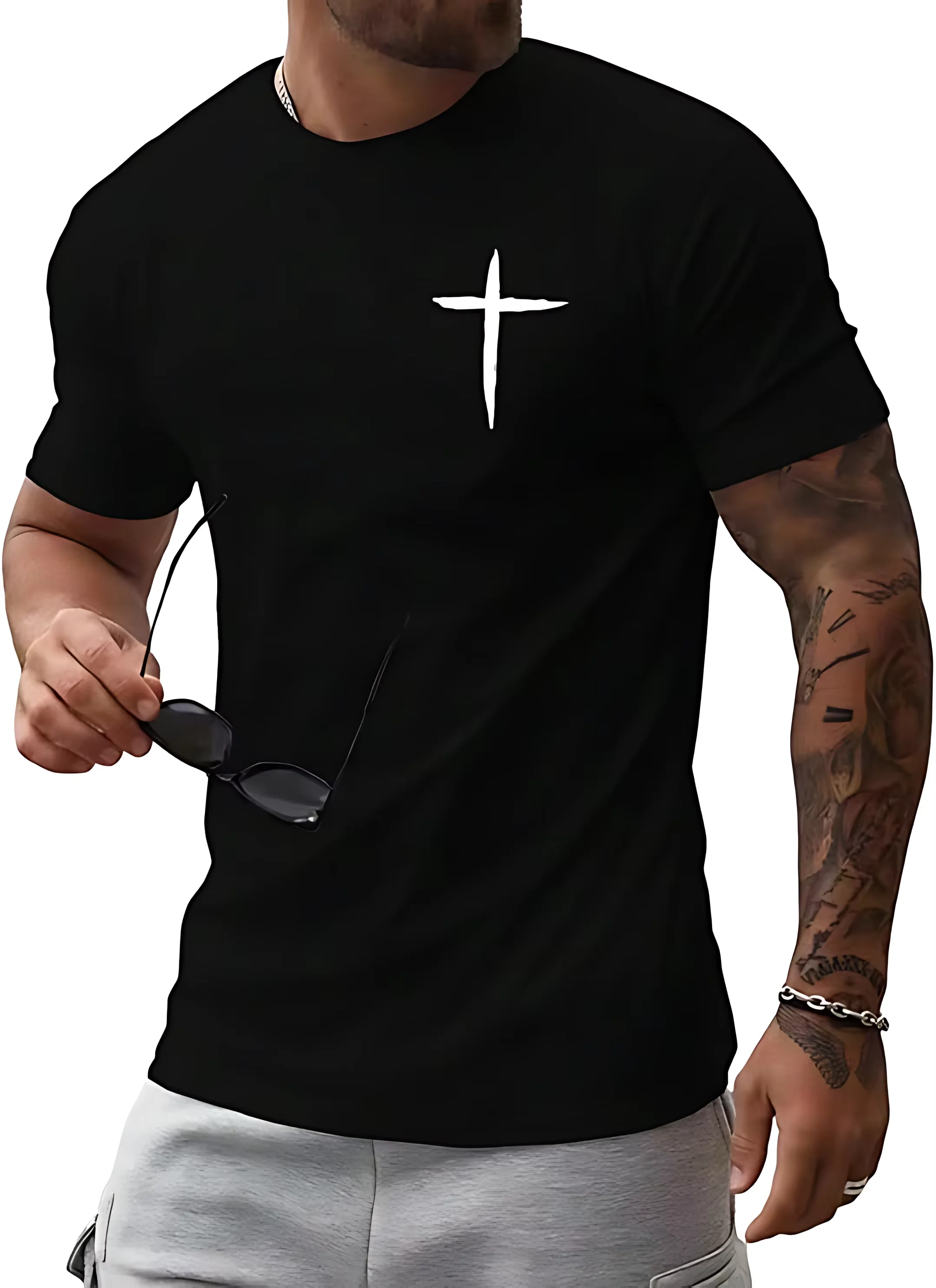 Men's t-shirts 2026 Summer 100% cotton tops crewneck Breathable Aesthetic clothing oversize sports Running top Y2k tops