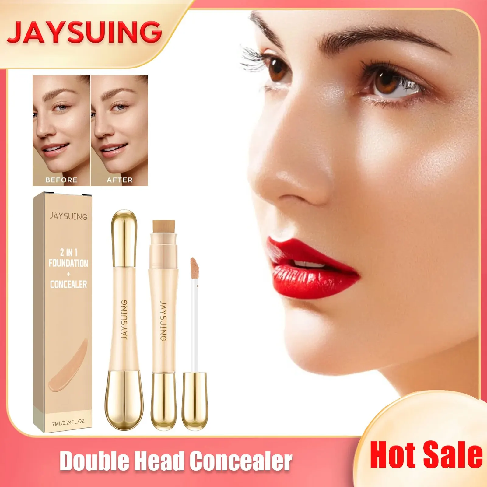 

Double Head Concealer Invisible Pore Remove Dark Circles Cover Blemish Fade Chloasma Anti Sweat Long Lasting Makeup Foundation