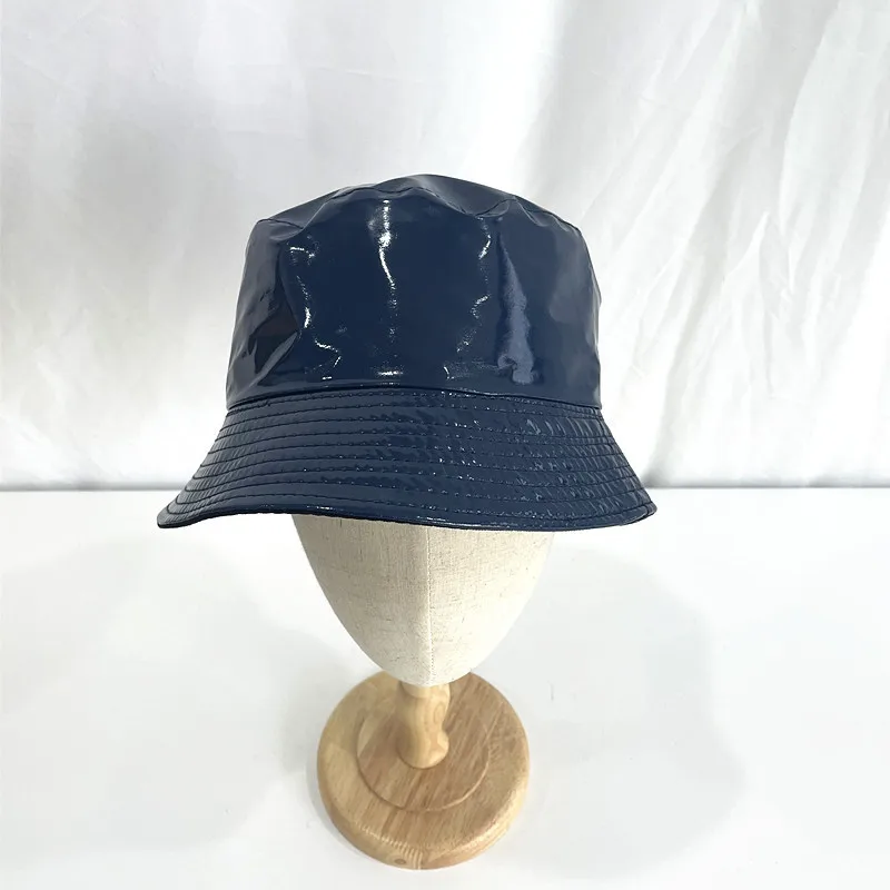 Faux Leather Reversible Bucket Hat Fashion Waterproof Fisherman Hats For Men Women Gold Silver Black Fishing Cap Sun Hat