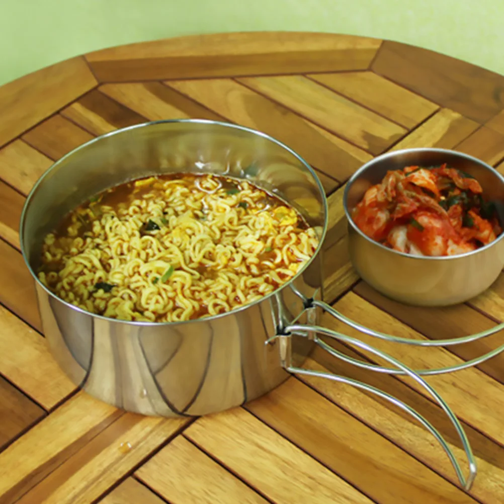 

Stainless Steel Cooking Utensils Camping Pot Portable Cookware Backpacking Gear