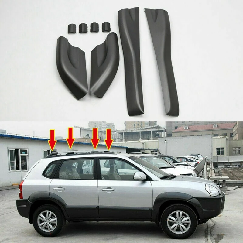 8Pcs Roof Rails Rack End Cover Shell For Hyundai Tucson 2004 -2008