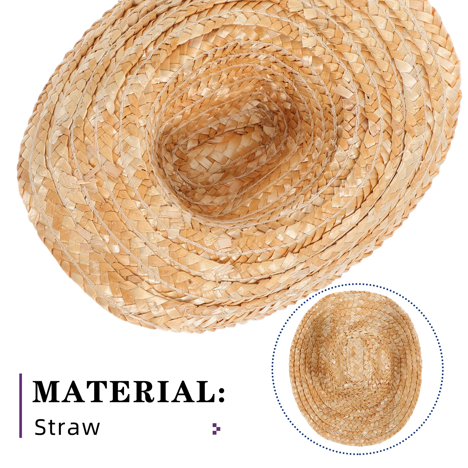 2Pcs Mini Straw Cowboy Hats Miniature Straw Hat Accessories for Crafts Props Decoration Mini Grass Hat