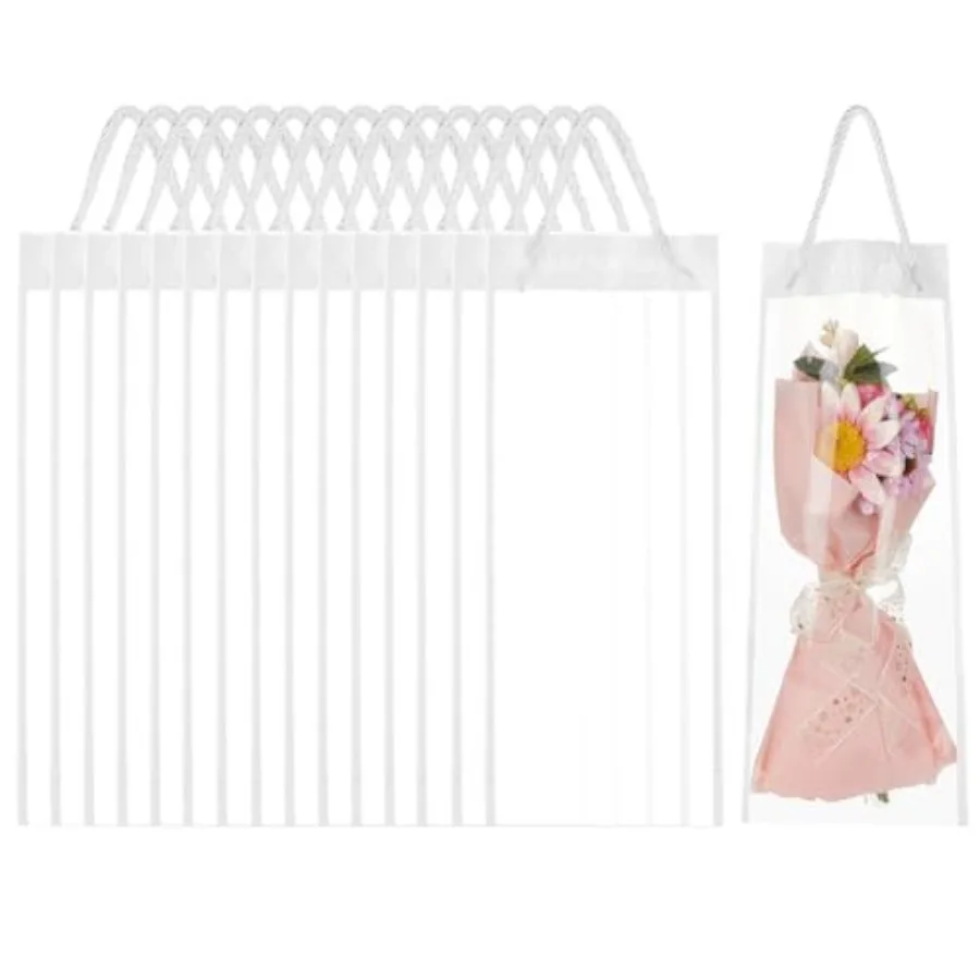

30 Pcs 5.75x6.3 Inc Clear Flower Packaging Bags, Rectangle Plastic Bouquet Wrapping Bags wit Polyester Cord and Wedding Annive