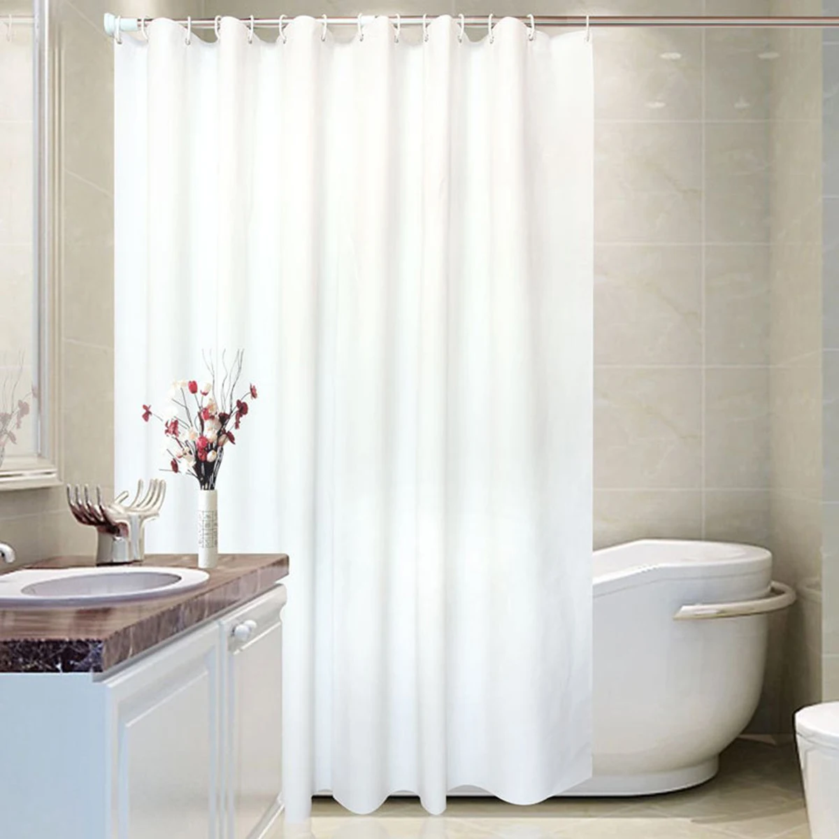 Solid Colour Waterproof Bathroom Curtain Shower Room Kitchen Living Room Partition Home Daily Use Hardware Silk Fabrics