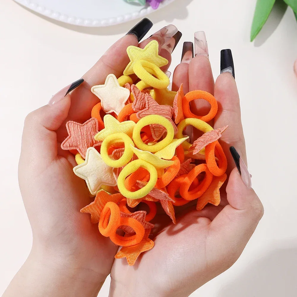10/20 stücke Mädchen Rosa Herz Stern Kinder Haar Schleife Keine Schaden Haar Cartoon Handtuch Seil Pferdeschwanz Halter Mini Gummiband kinder Kopfbedeckungen – Detail 9