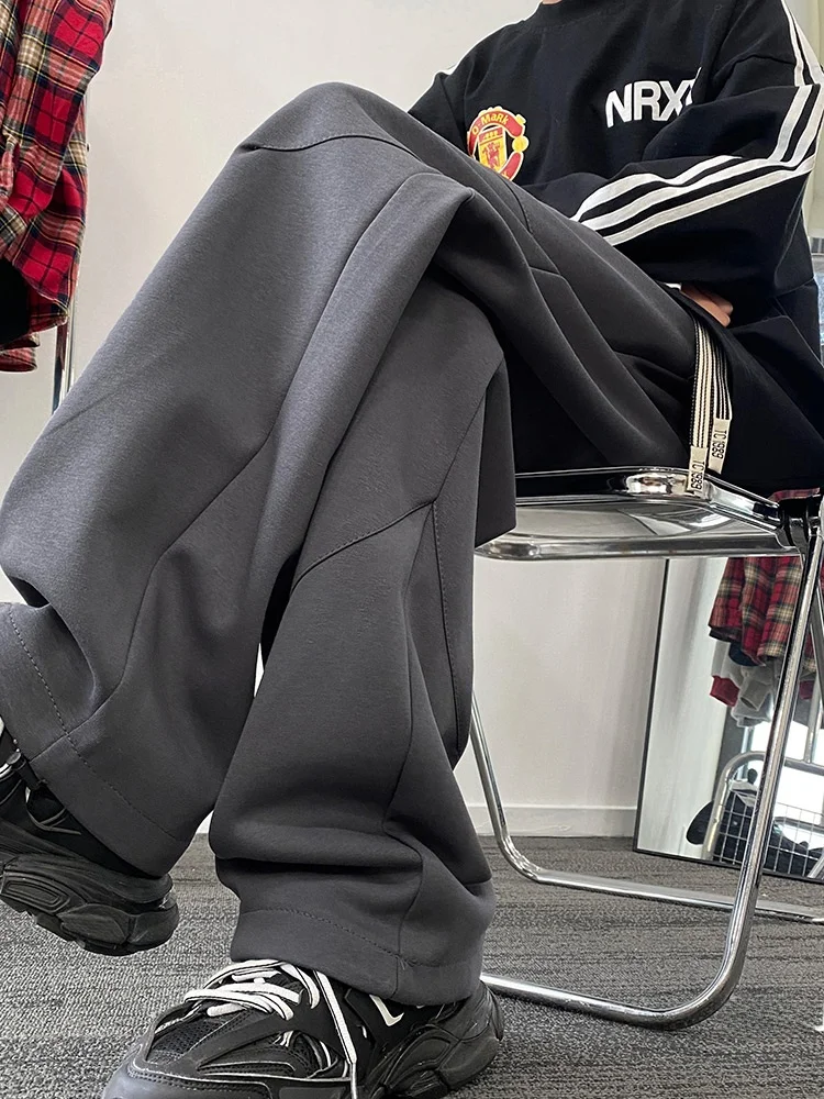 

American Retro Straight Leg Sweatpants Men's Spring Autumn Trendy Loose Casual Wide Leg Pants High Street Vibe Parachute Pants