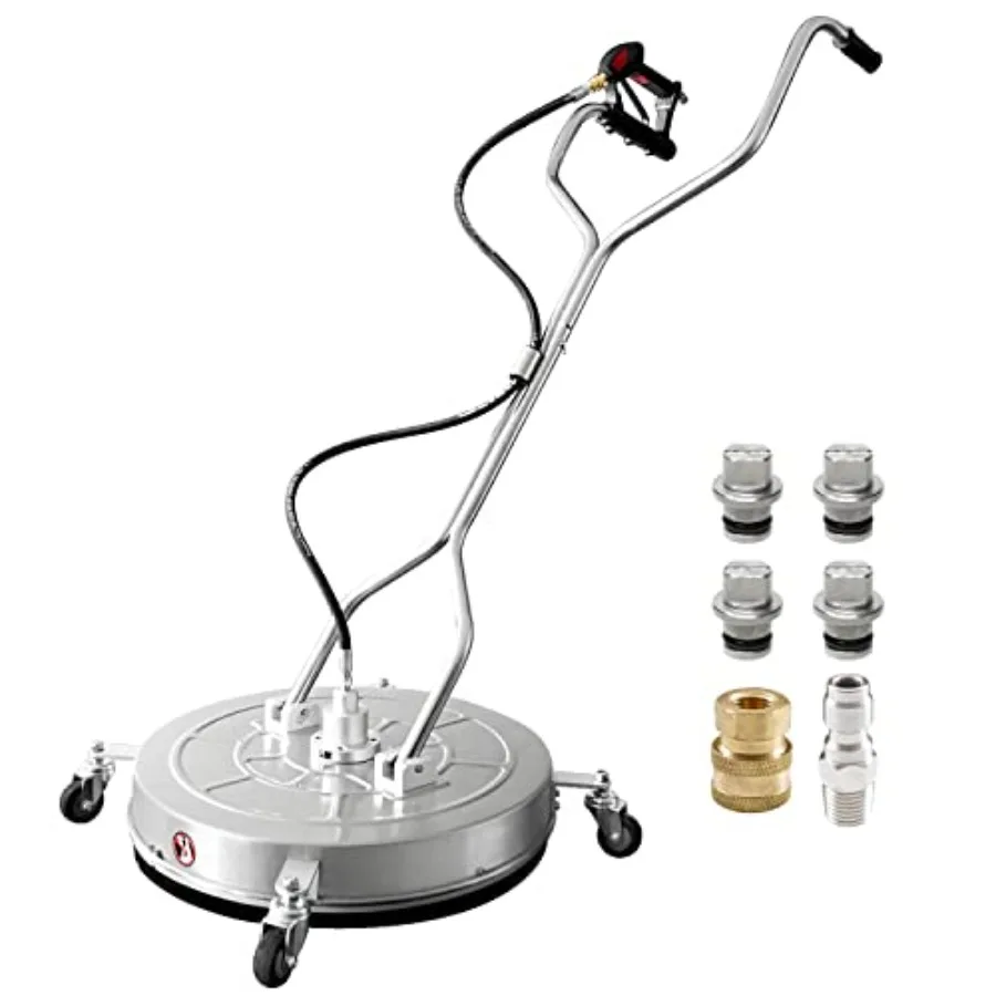 

24-дюймовая насадка для очистки поверхностей под давлением с 4 колесами, двойной ручкой, корпусом из нержавеющей стали, 4 сменными насадками и 2 шлангами