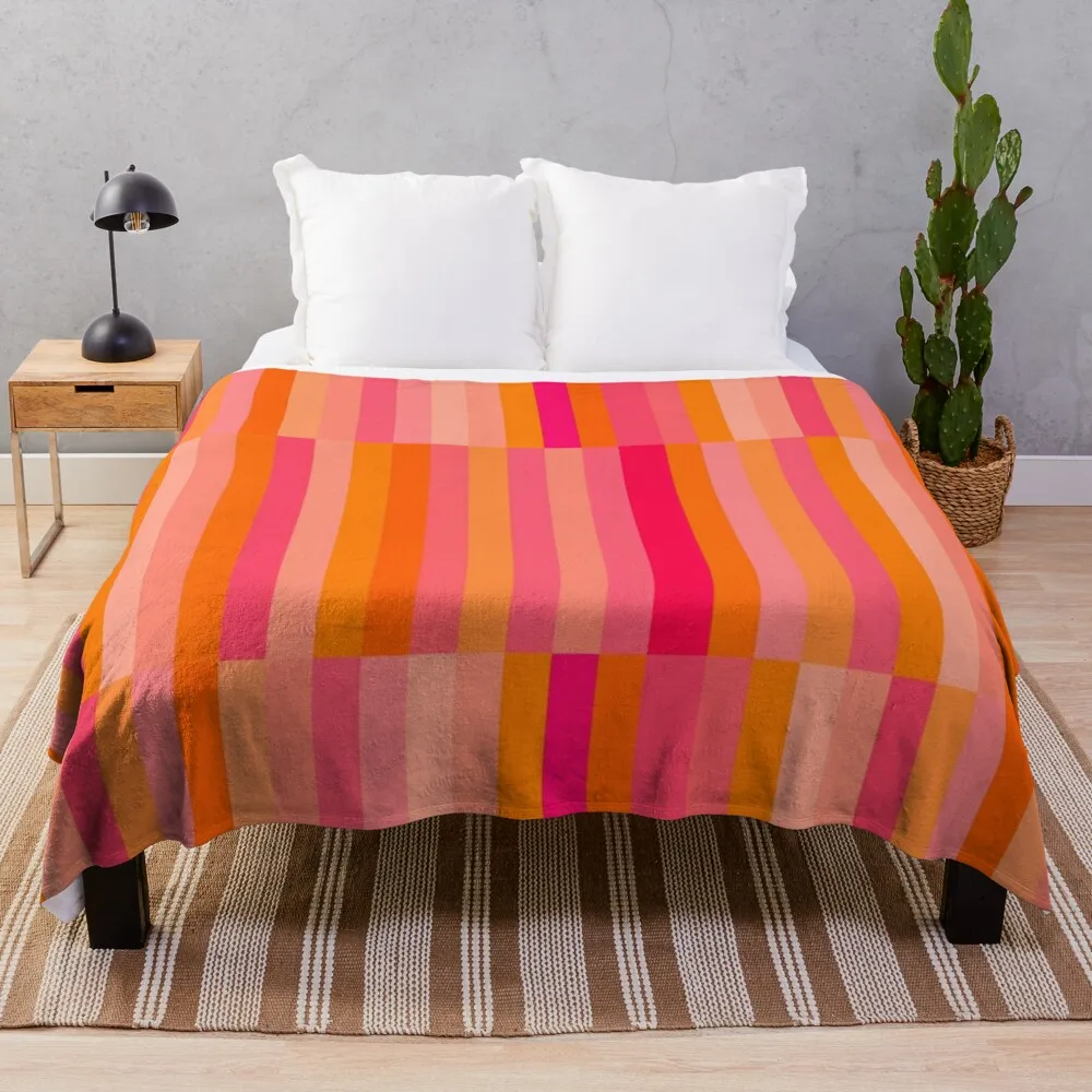 Summer Pink and Orange, Block, Geometric, Stripes Throw Blanket Plaid on the sofa Loose Luxury Throw Blankets