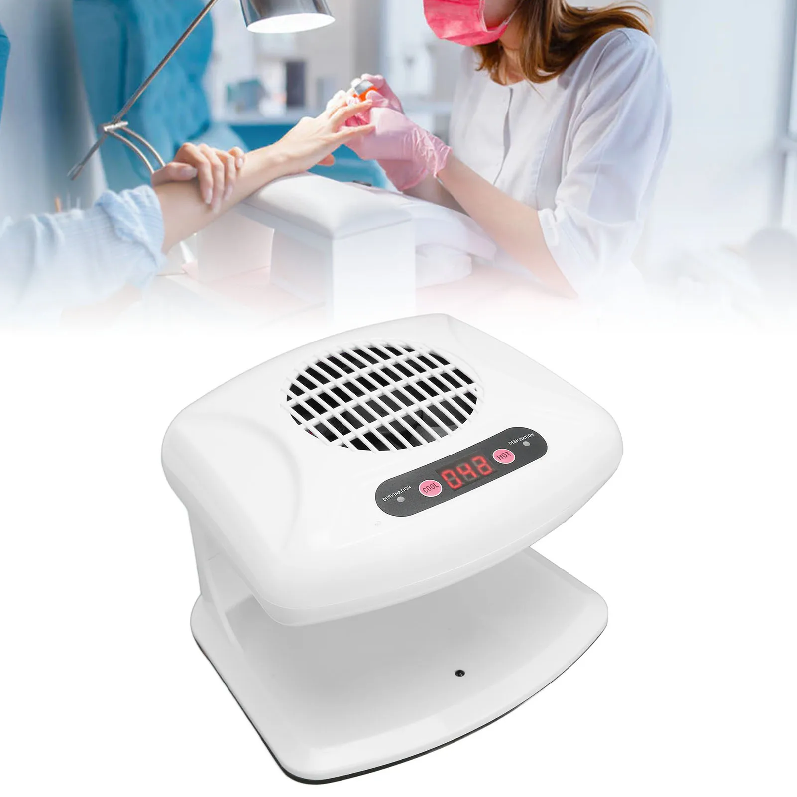 Nail Fan Blow Dryer Single Hand Nail Air Dryer Warm Cool Wind Automatic Sensor Nail Fan Blow Dryer for Home Salon White