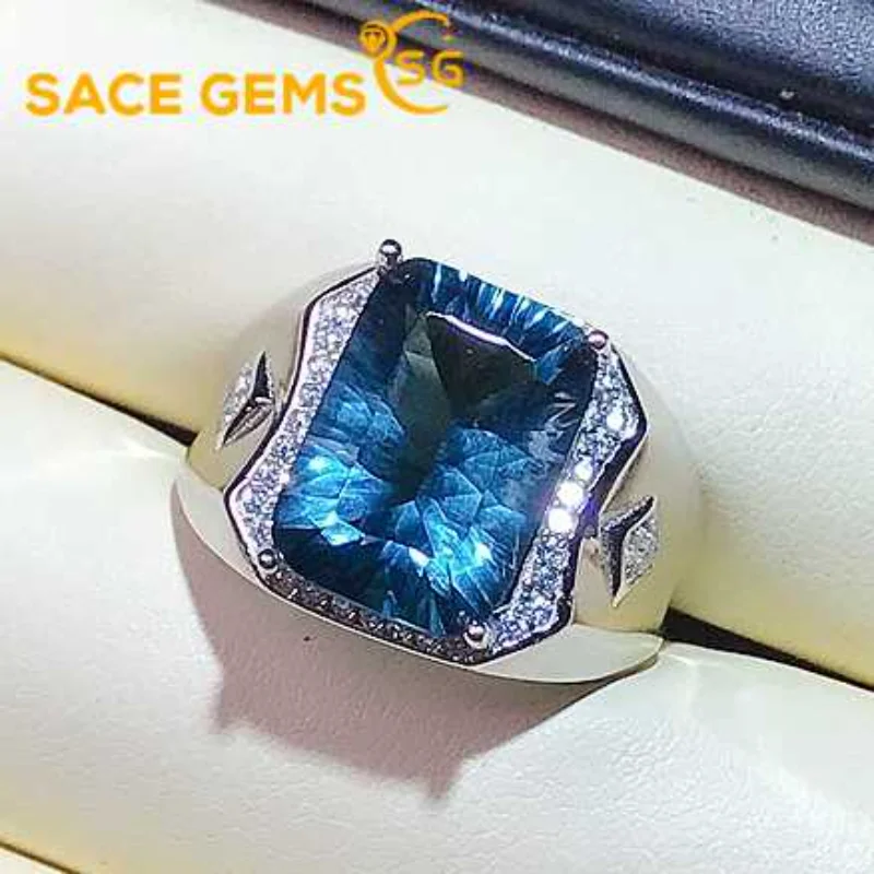 

SACE GEMS New Arrival Resizable 10*14MM Topaz Luxury Ring for Man 925 Sterling Silver Wedding Engagement Fine Jewelry