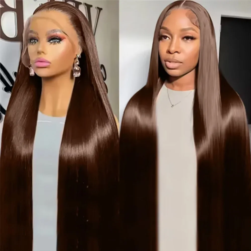

Chocolate Brown Straight 13x6 HD Lace Front Wig 13x4 Lace Frontal Wig Human Hair #4 Colored Wigs 220 Density for Women 40 Inches