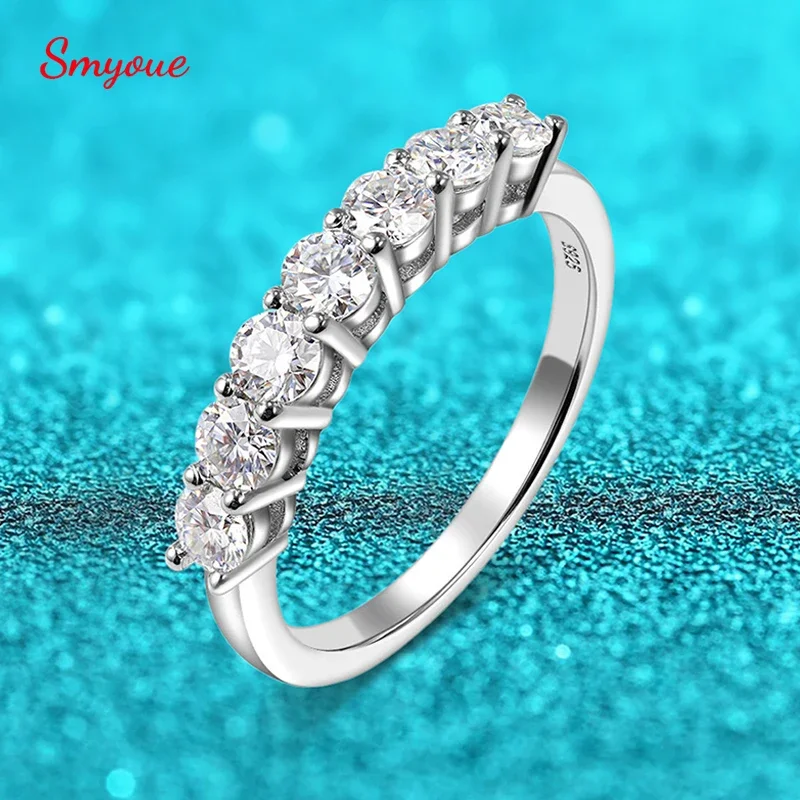 Smyoue-anillos de moissanita con piedras preciosas de 0,7 quilates y 3mm para mujer, banda de diamantes de boda a juego de plata S925, anillo