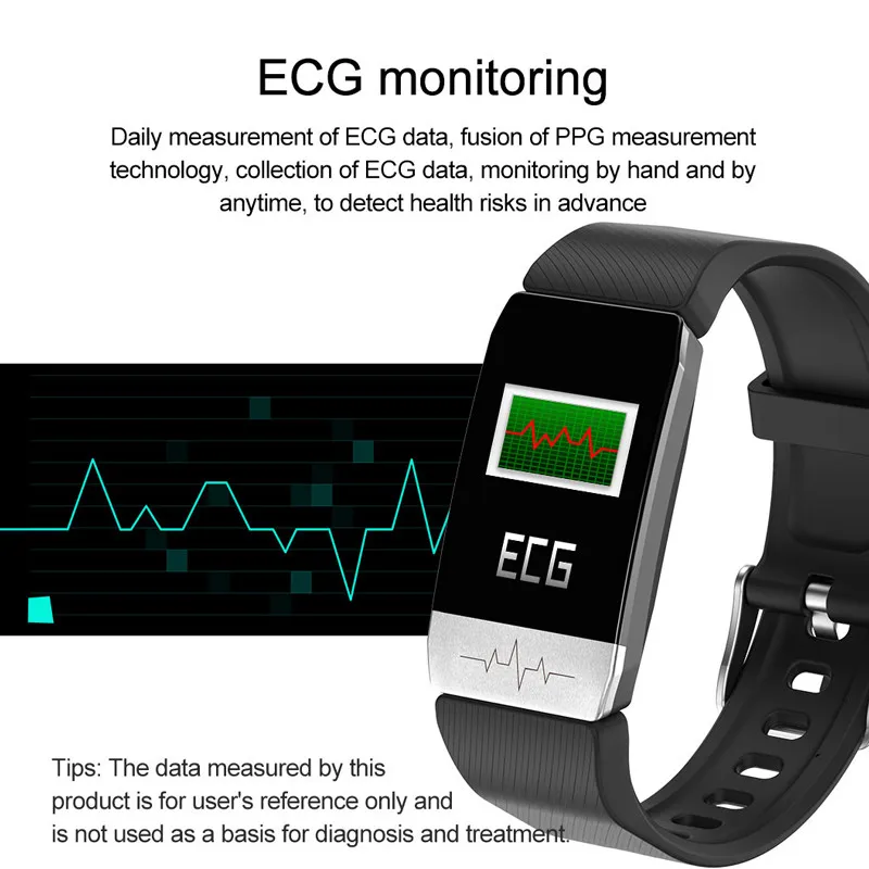 T1s ساعة ذكية مع معدل ضربات القلب ودرجة الحرارة ، ecg ، مراقبة ضغط الدم ، توقعات الطقس ، تذكير ، ساعة ذكية