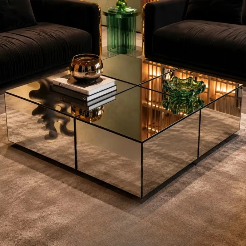 Geometric Mirror Stainless Steel Modern Designer Marble Countertops Home Decor Shop Coffee Table