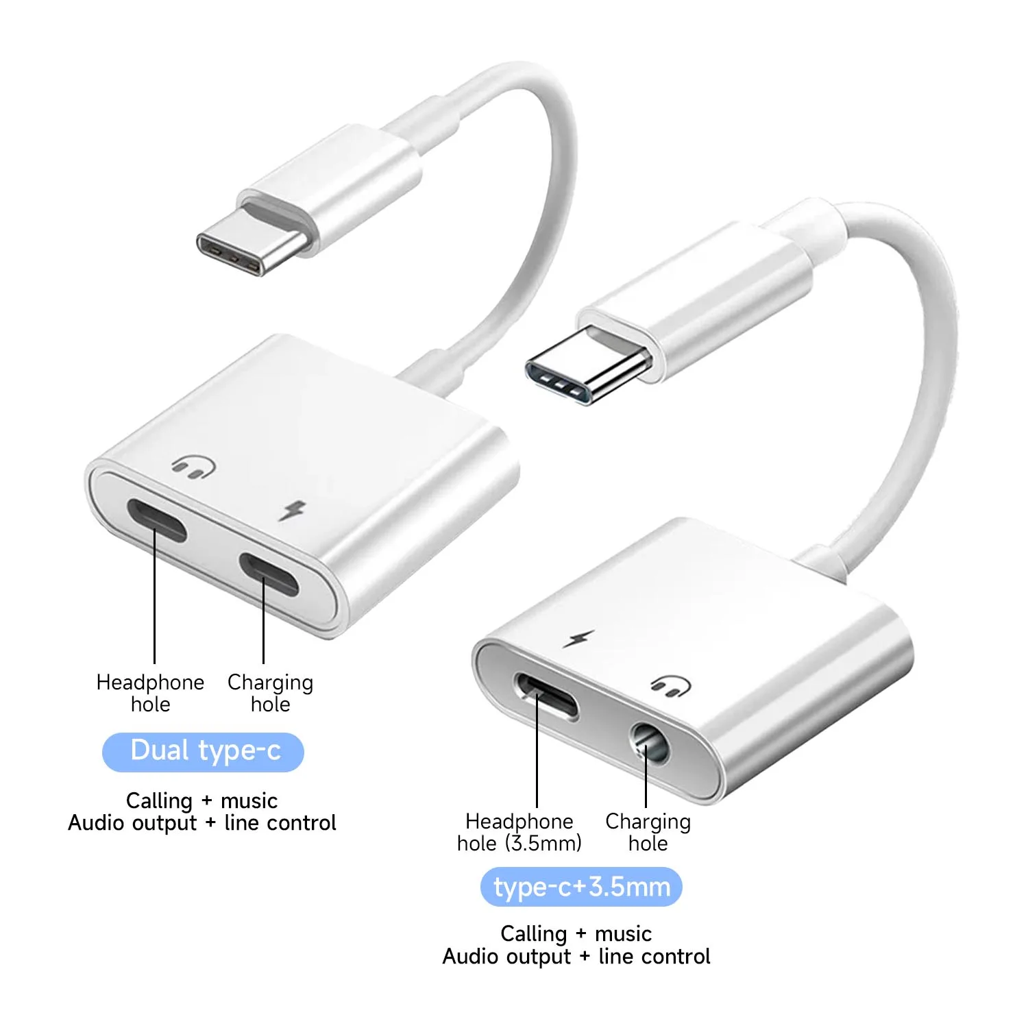 2-in-1 Audio Adapter USB C To 3 5 mm Jack Type-C Charging 3.5mm Aux Cable For Samsung Xiaomi Huawei Wired Headphones Connector