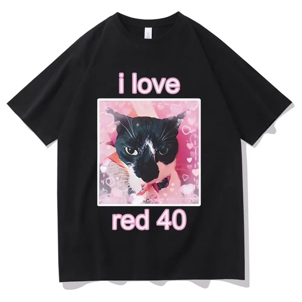 

Футболка I Love Red 40 в стиле унисекс, милый кавайный Кот, модная уличная одежда большого размера для мужчин и женщин, повседневные футболки из чистого хлопка, на лето
