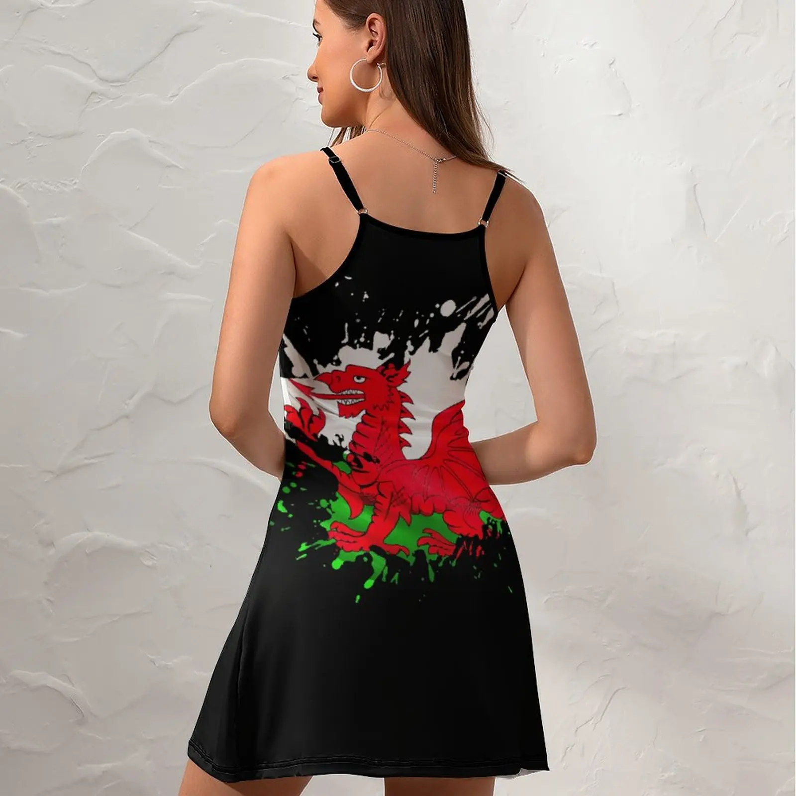 Wales Flag(1)  Women's Sling Dress Casual Graphic Exotic Woman's Clothing Humor Graphic  Vacations Strappy Dress