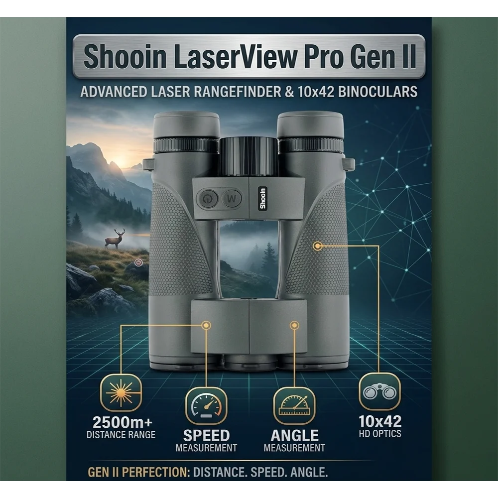 Shooin LaserView Pro Gen II Laser Rangefinder 10x42 Binoculars 2500m Distance Range/Speed/Angle Measurement
