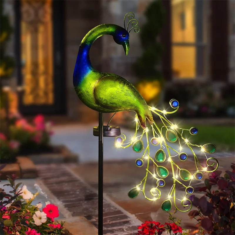 

Solar Peacock Lights Outdoor LED Light Metal Peacock Statues Figurine Lawn Landscape For Yard Path Garden Decoration Sculpture