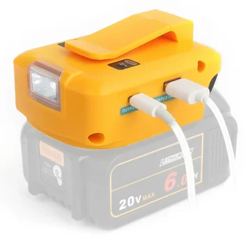 2 USB Pil Adaptörü Dewalt LED Çalışma Işığı 18 V 20 V 60 V Li-ion Pil Elektrikli El Aletleri DC 12 V/2A Çıkış Şarj Cihazı Klipsli