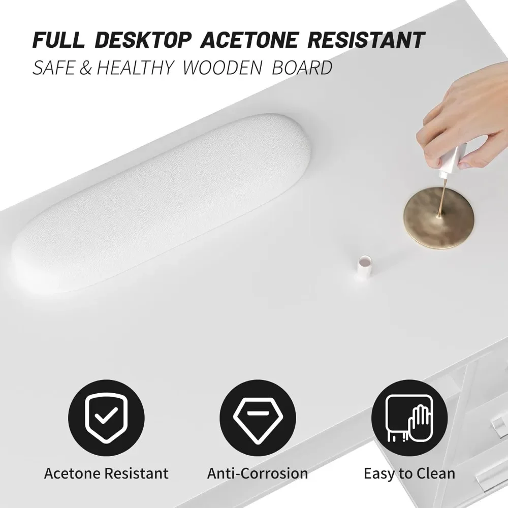 Acetone Resistant Manicure Table, Nail Tech Desk with Double Layered Design