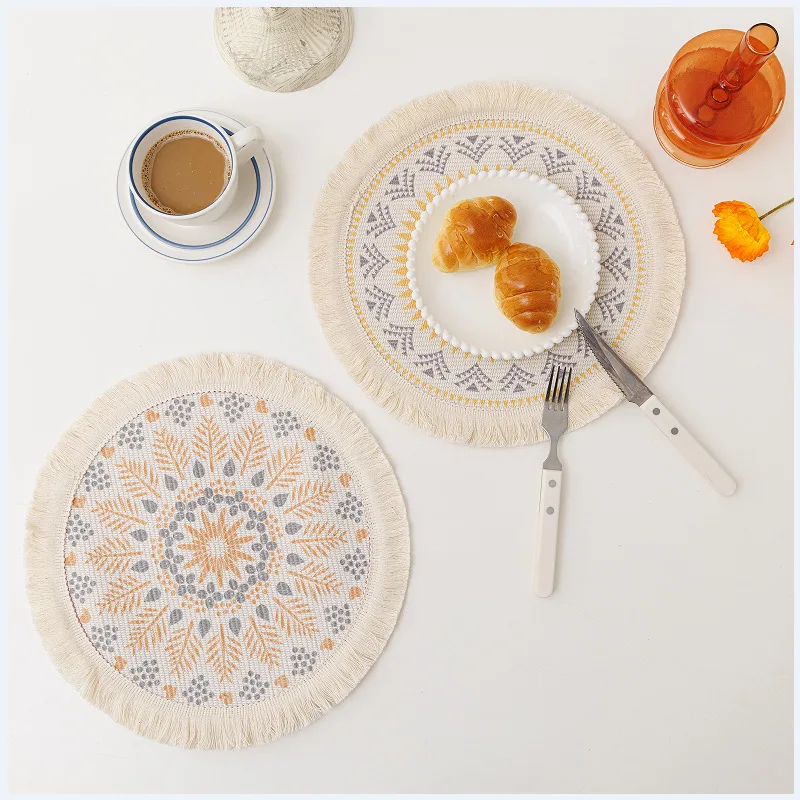 Round Cotton Placemat Bohemian Mandala Style Fabric Fringed Heat Insulation Pad Anti-scalding Pot Mat Coaster Dining Table Decor