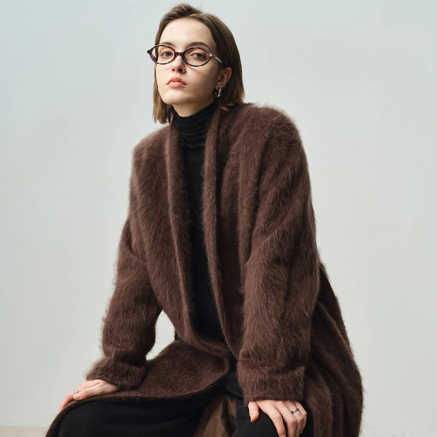UMI MAO Cappotto di lana stile pigro di lusso silenzioso simile alla pelliccia Accappatoio lungo di lana da donna con cravatta Cappotto di lana di velluto Giacche di pelliccia vera