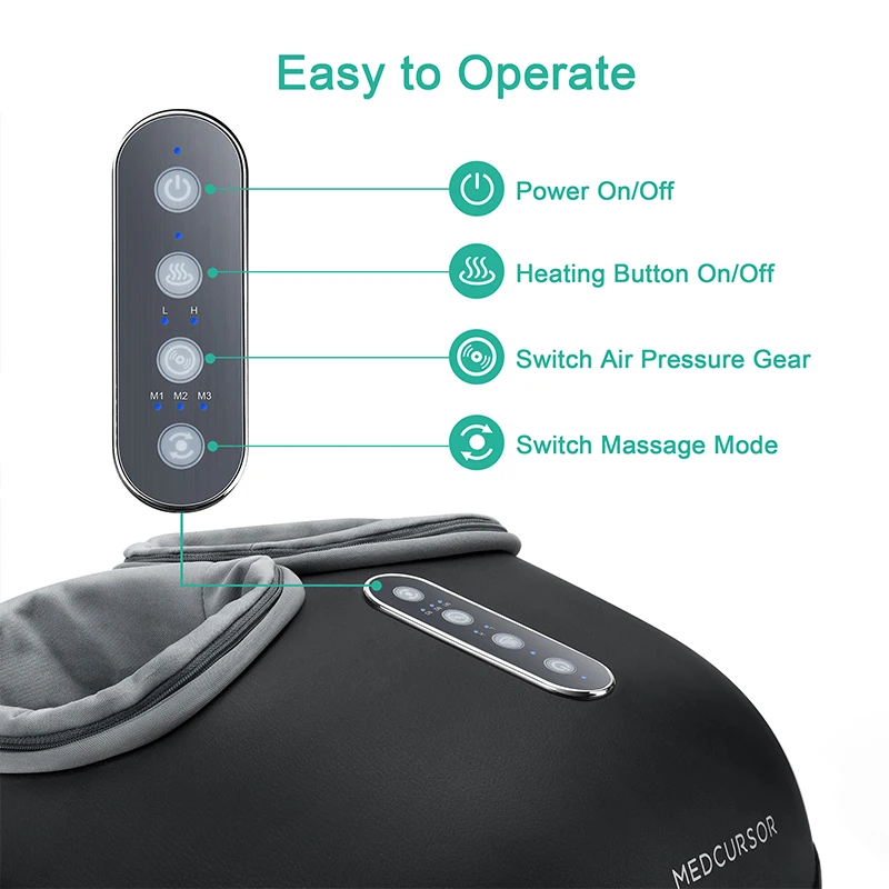 Medcursor Foot Massager Machine Heating Shiatsu Roller Muscle Relaxation Pain Relief Fully Wrapped Electric Foot Massage Machine