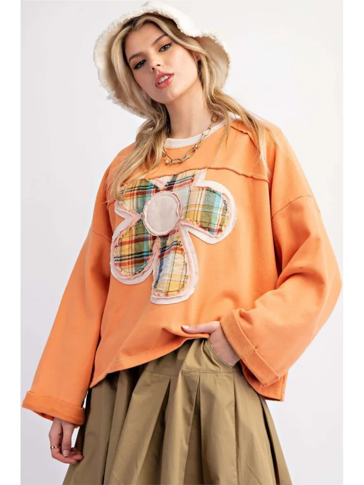 

2025 Autumn Spring Loose Pullover Patchwork Flower Blusas Contrast Long Sleeves Tops Woman Clothing Casual Commuting Fresh Sweet