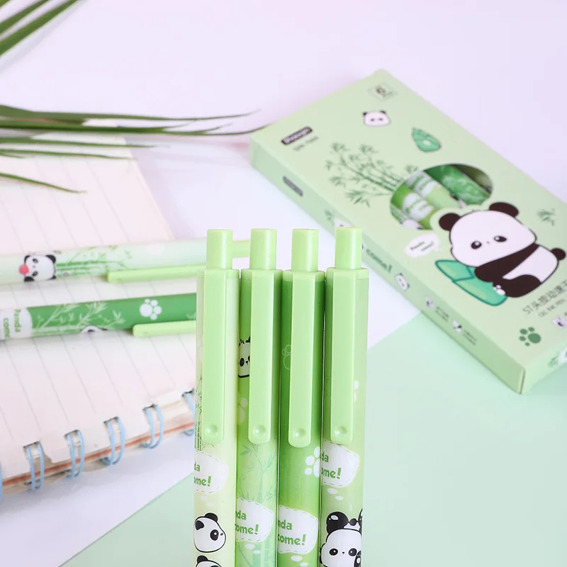 Kawaii 6 PCS Gel Pens Lovely Panda Bamboo Office Stationery Funny Pressing Pens Smoothly Writing Aesthetic School Supplies