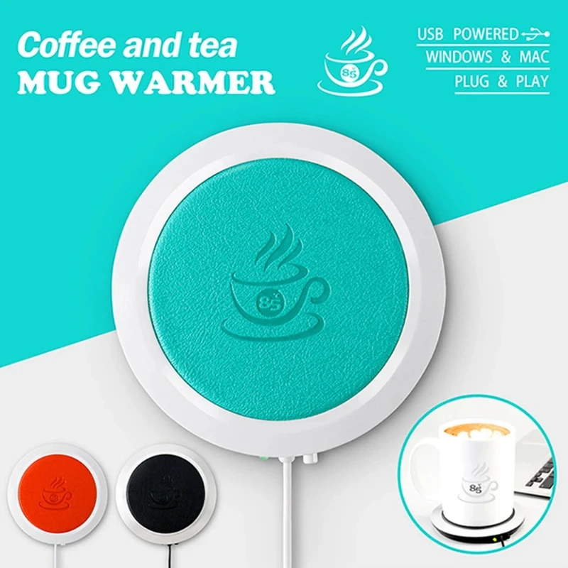 220V USB Constant Temperature Coaster PU Leather Heating Warm Mat Office Coffee Mug Warmer for Christmas Birthday Gifts