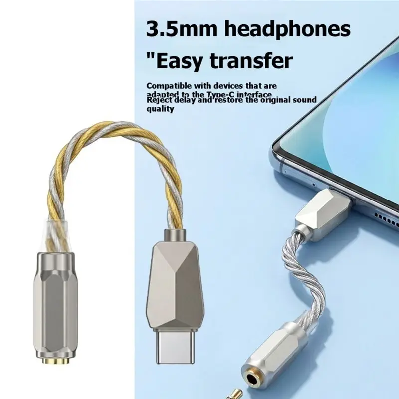 DT51 Type-C to 3.5mm Female Headphone DAC Adapter, 32-Bit/384kHz Audio with KT02H20 Chip, HiFi Amplifier for IEM & Phone