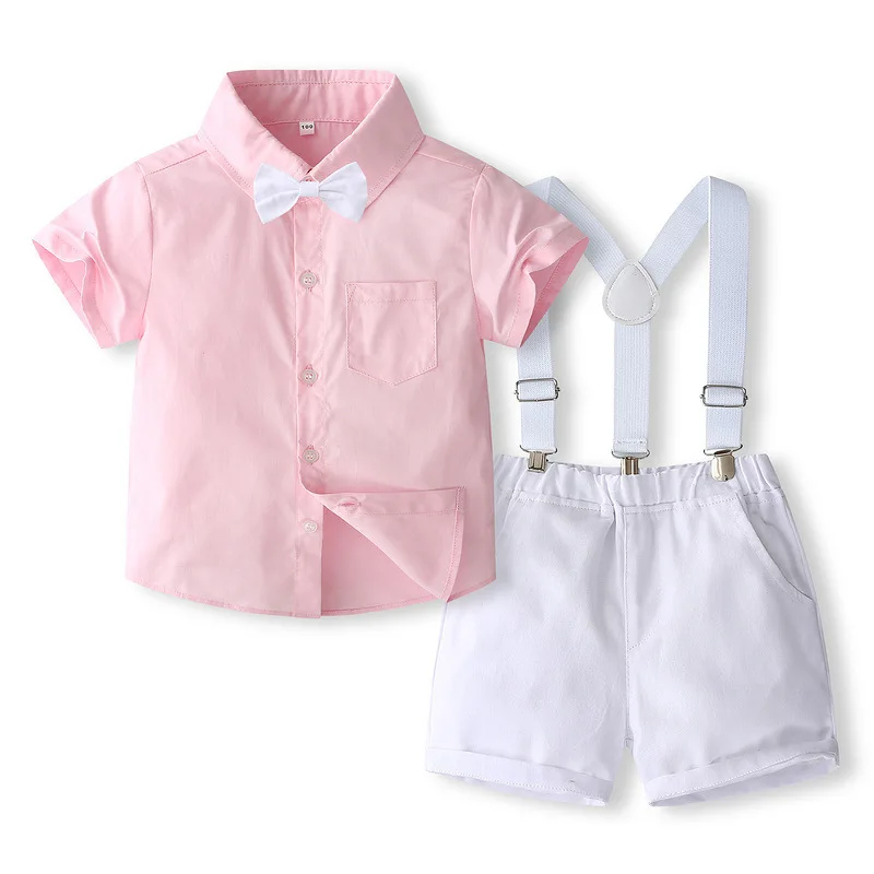 1 2 3 4 5 6 Years Boy Wedding Summer Clothes Star Print Suspender Set Kid Cotton Solid T-shirt Shorts Children Toddler Suits