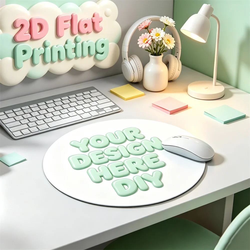 Custom round Mouse Pad Personalized Circular Desk Mat with Non-Slip Rubber Base Printed Photo & Text