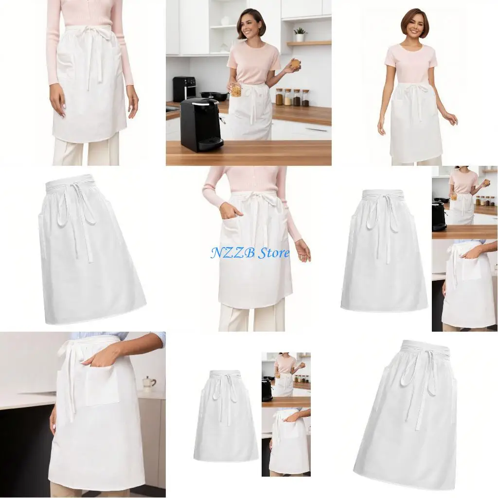 

T21F Thin White Waist Smock For Kitchen Staff Highlighting Storage Pouches