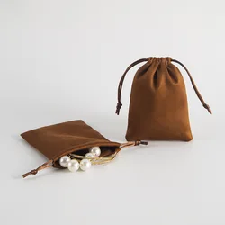 10Pcs Red Flannel Drawstring Jewelry Bag Suede Velvet Cotton Wedding Favors Gift Pouch Personalized Packaging Display Storage