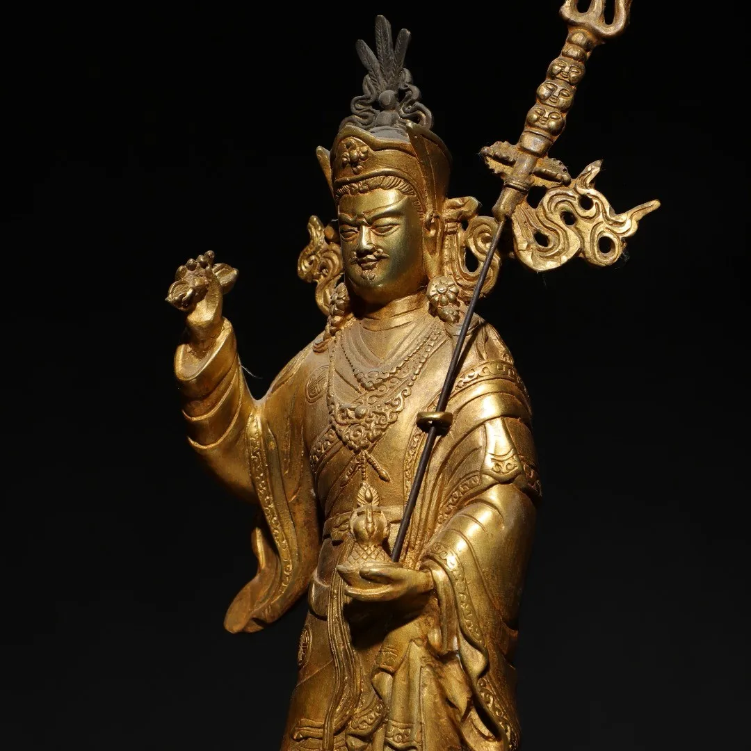 Padmasambhava Guru Rinpoche Brass Gold Gilded Tibetan Nepali Vajrayana Large Standing Fine Craft Statue