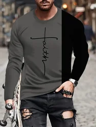 Fashion Trend Men's Crew-neck Long Sleeves Cross 3D Printed Men's Casual Pullover T-shirt Casual All-match Men's Top S-5XL